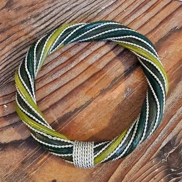 Twisted Rattan Bangle Bracelet Green Brown Black - Picture 2 of 7